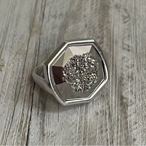 Kendra Scott Platinum Druzy Davis Cocktail Ring Silver New Without Tags!